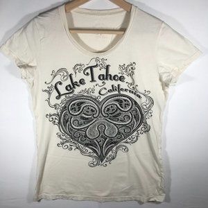 Bee Easy Miss Size Medium White Short Sleeve Shirt Lake Tahoe California
